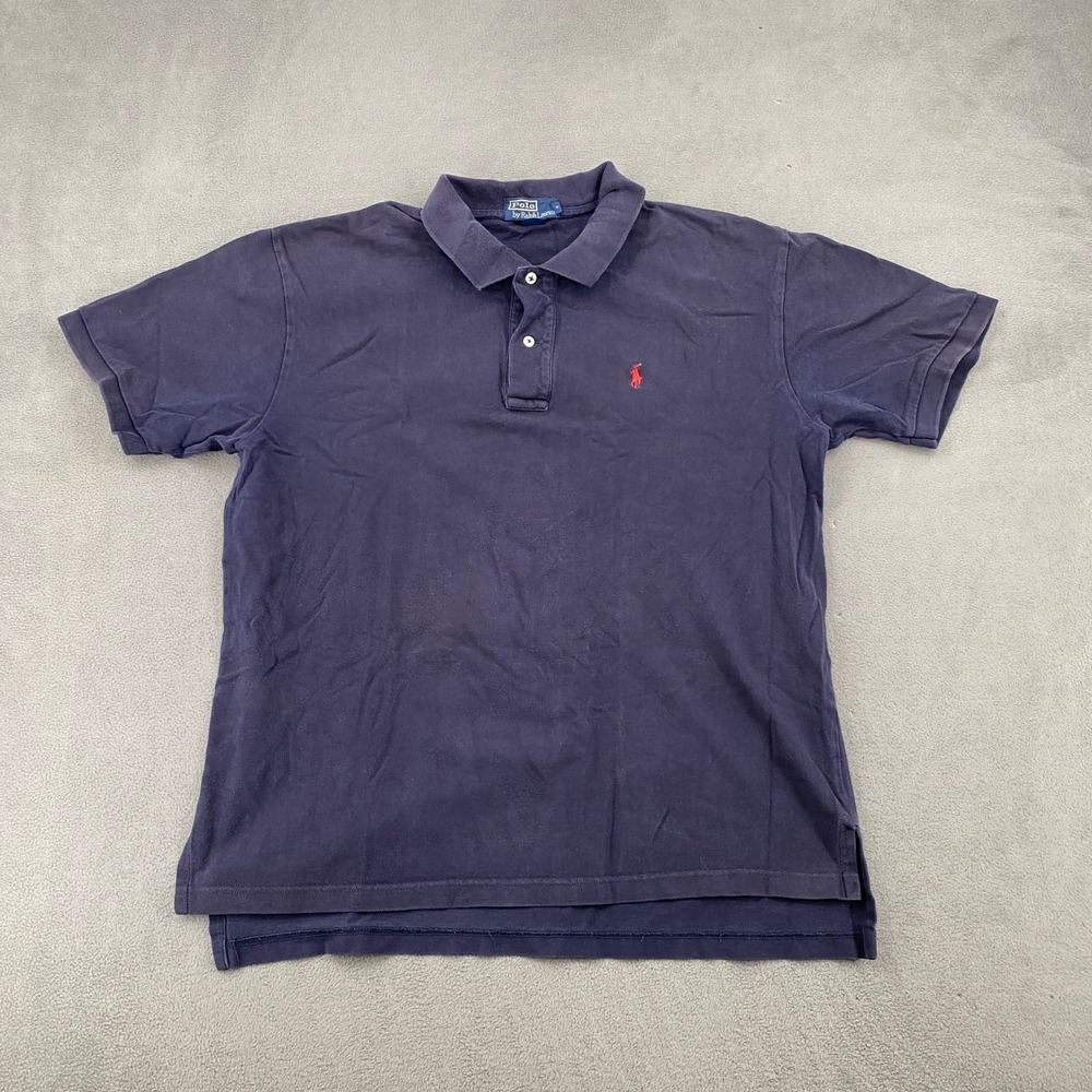 Polo Ralph Lauren Mens XL Navy Blue Short Sleeve Pique Cotton Polo Red Pony Logo